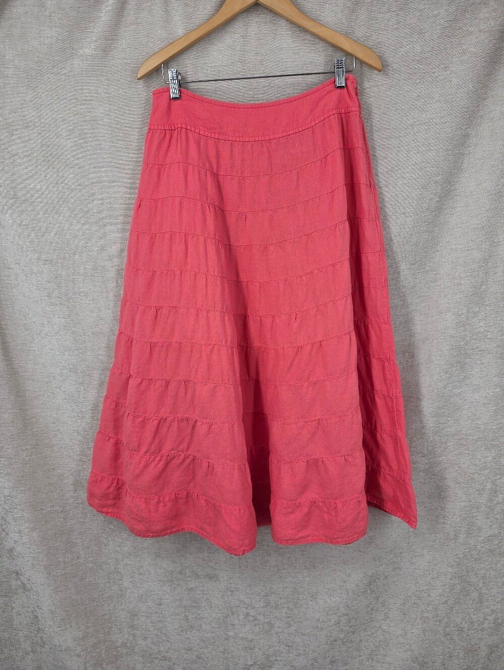Talbots Irish Linen Coral Tiered A-Line Skirt Midi Tea Length